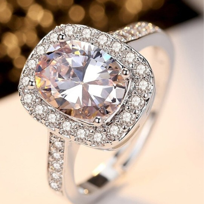 Silver-Plated Stone-Studded Adjustable Finger Ring