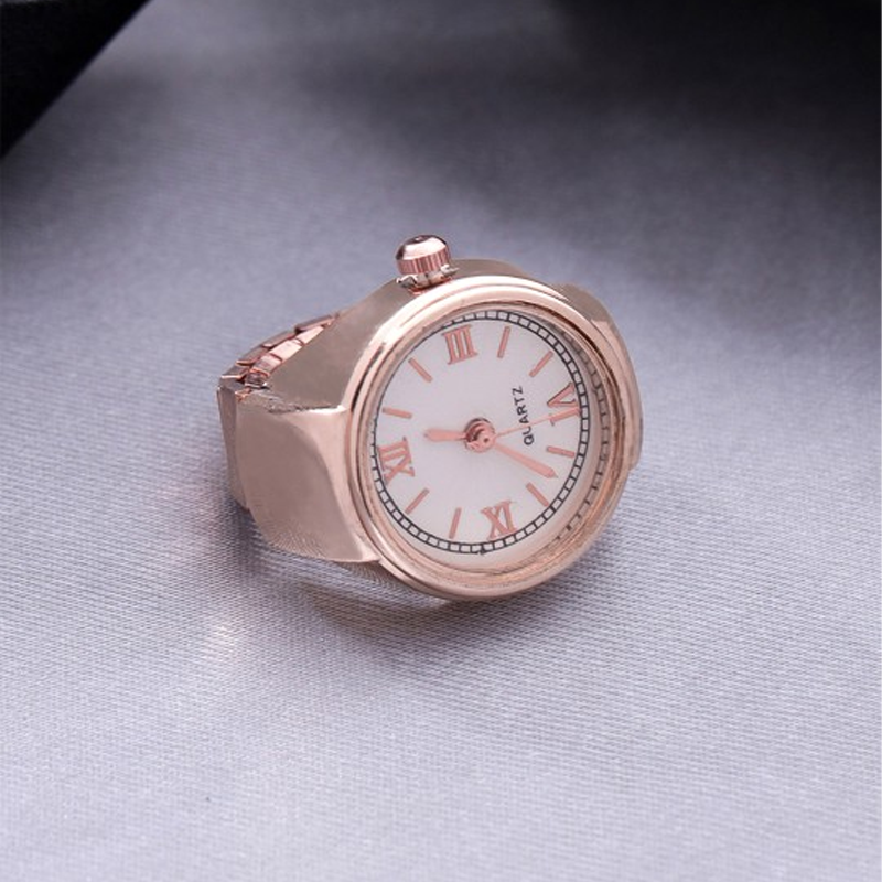 Rose-Gold-Plated Dial Analog Watch Stretchable Finger Ring