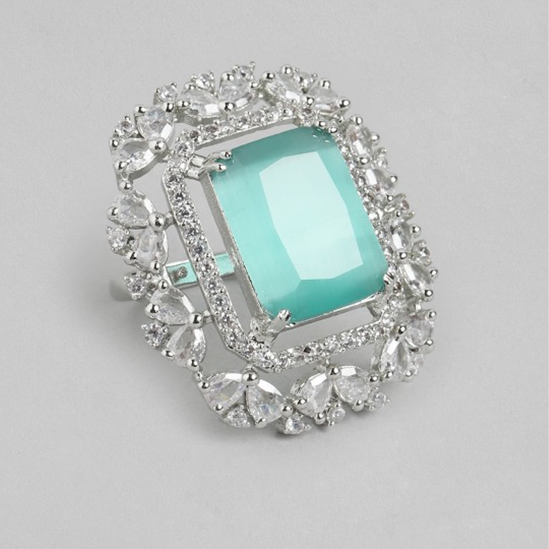 Silver-Plated AD-Studded Adjustable Finger Ring