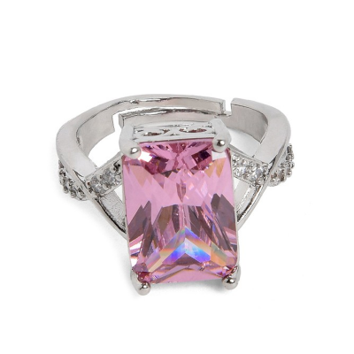 Women Silver-Toned Purple Stoned Designer Ring