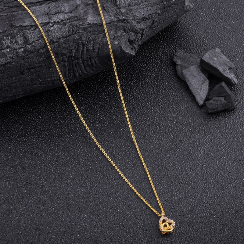 Gold Plated Stones Studded Heart Shape Pendant & Chain