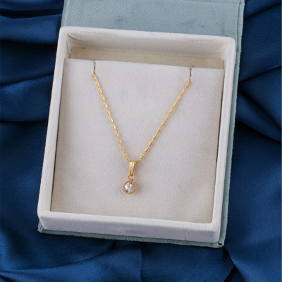 Gold-Plated Stone-Studded Pendant with Chain