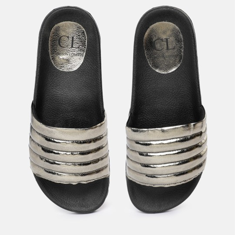 Women Metallic Quilted Sliders