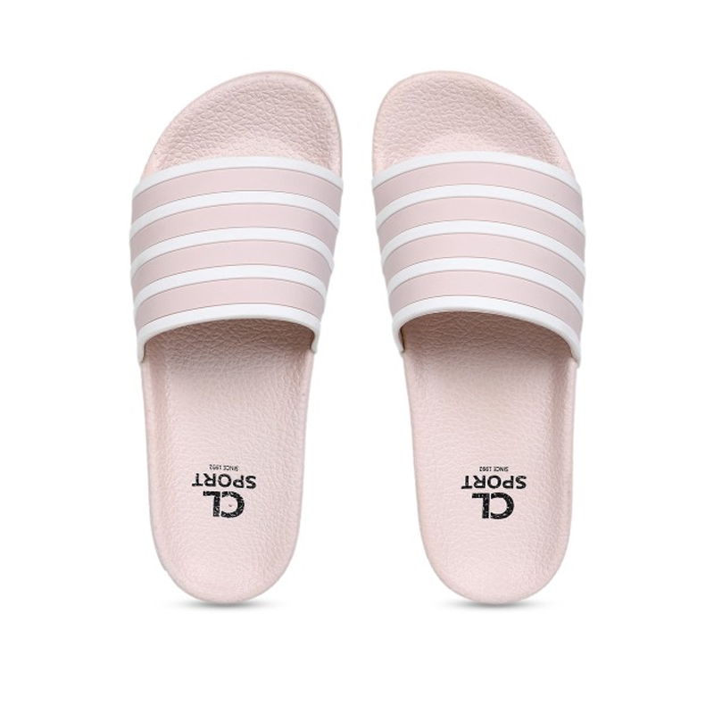 Women Pink Striped Sliders