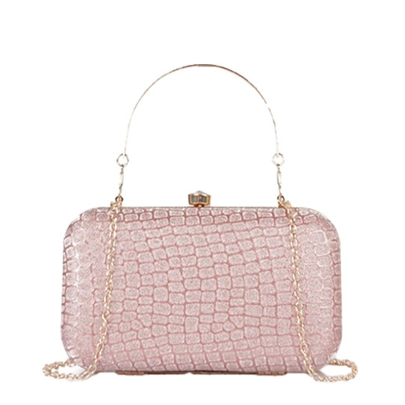 Pink & Gold-Toned Embellished Purse Clutch