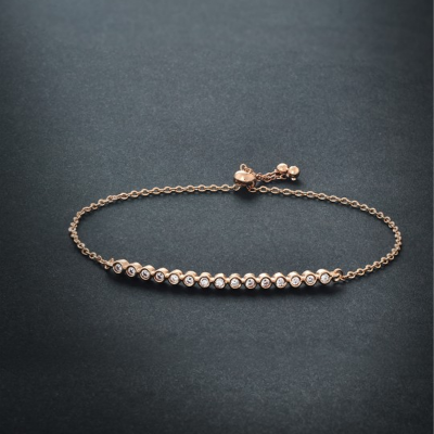 Women Rose Gold & White Brass Crystals Handcrafted Rose Gold-Plated Link Bracelet