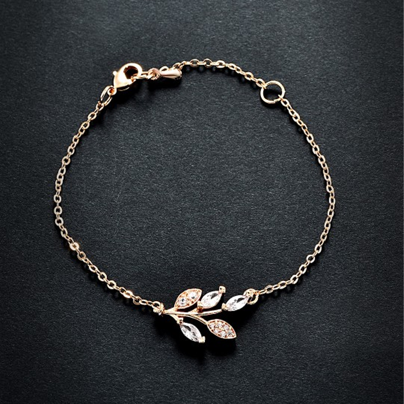 Women Rose Gold-Toned & White Crystal Studded Marquise Vine Bracelet