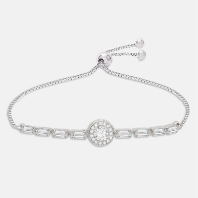 Women Silver-Toned & White Cubic Zirconia Embellished Link Bracelet
