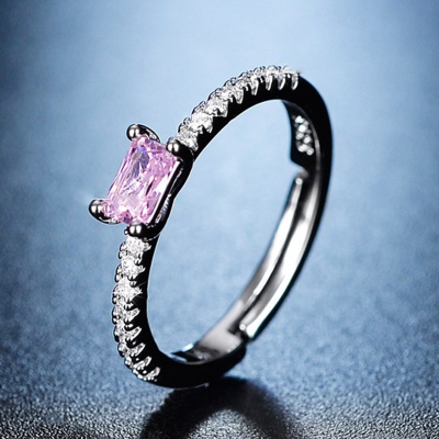 Silver-Plating Pink Crystal Studded Ring