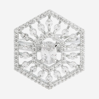 CZ Studded Rhodium-Plated Finger Ring