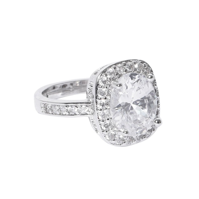 Silver-Plated Stone-Studded Adjustable Finger Ring