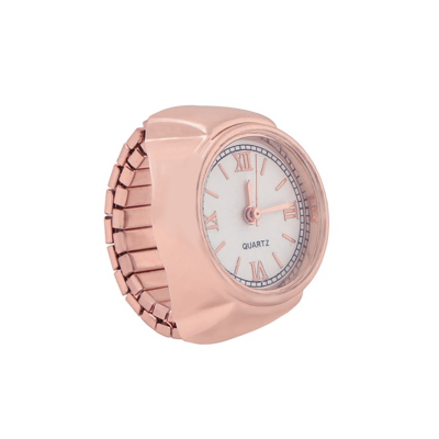 Rose-Gold-Plated Dial Analog Watch Stretchable Finger Ring