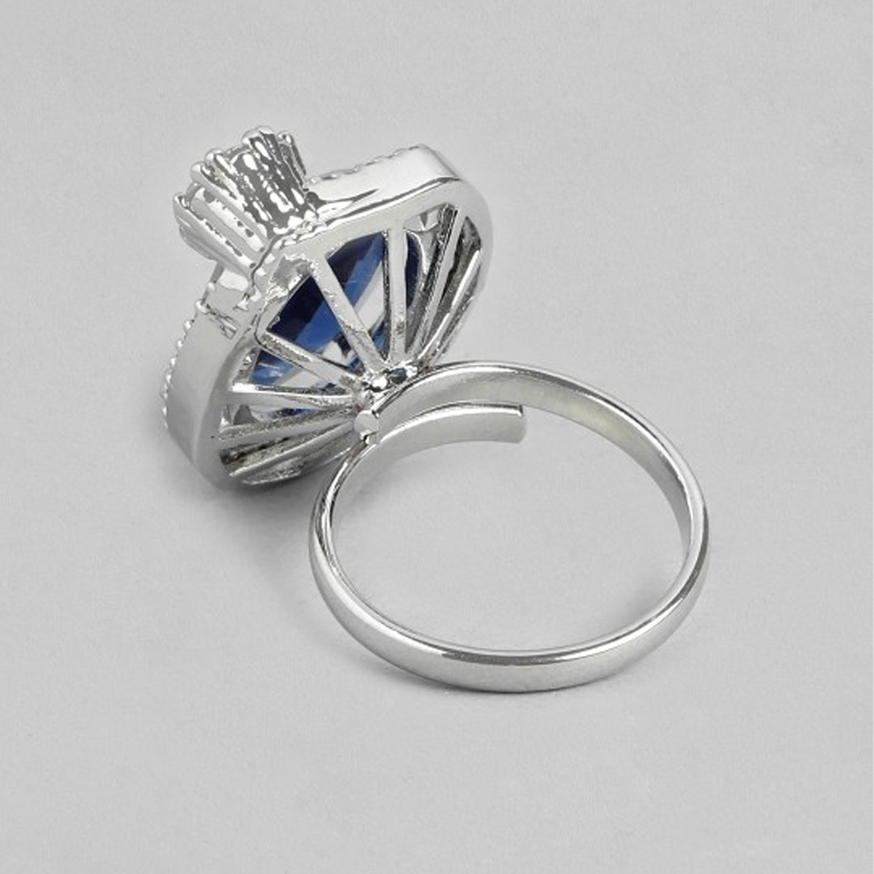 Silver-Plated AD-Studded Adjustable Finger Ring