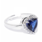 Navy Blue Silver-Plated Stone-Studded Handcrafted Adjustable Finger Ring
