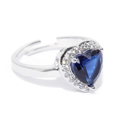Navy Blue Silver-Plated Stone-Studded Handcrafted Adjustable Finger Ring