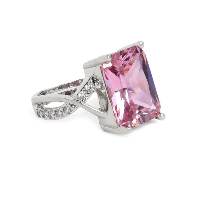 Women Silver-Toned Purple Stoned Designer Ring