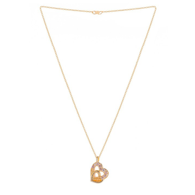 Gold Plated Stones Studded Heart Shape Pendant & Chain