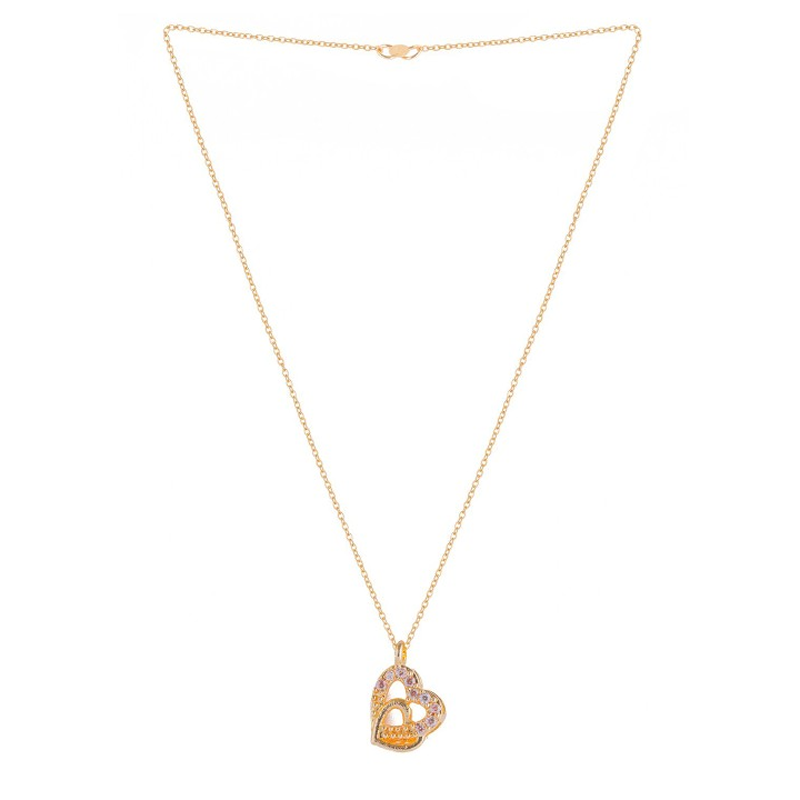 Gold Plated Stones Studded Heart Shape Pendant & Chain