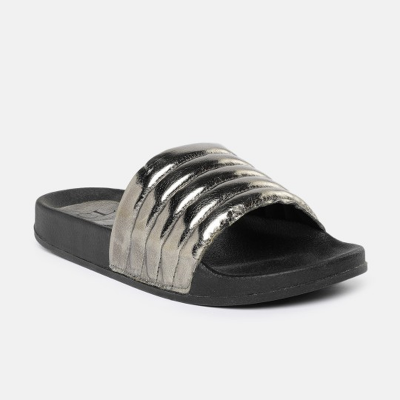 Women Metallic Quilted Sliders