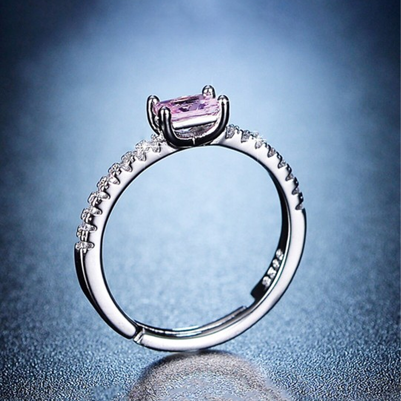 Silver-Plating Pink Crystal Studded Ring