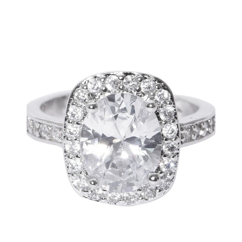 Silver-Plated Stone-Studded Adjustable Finger Ring