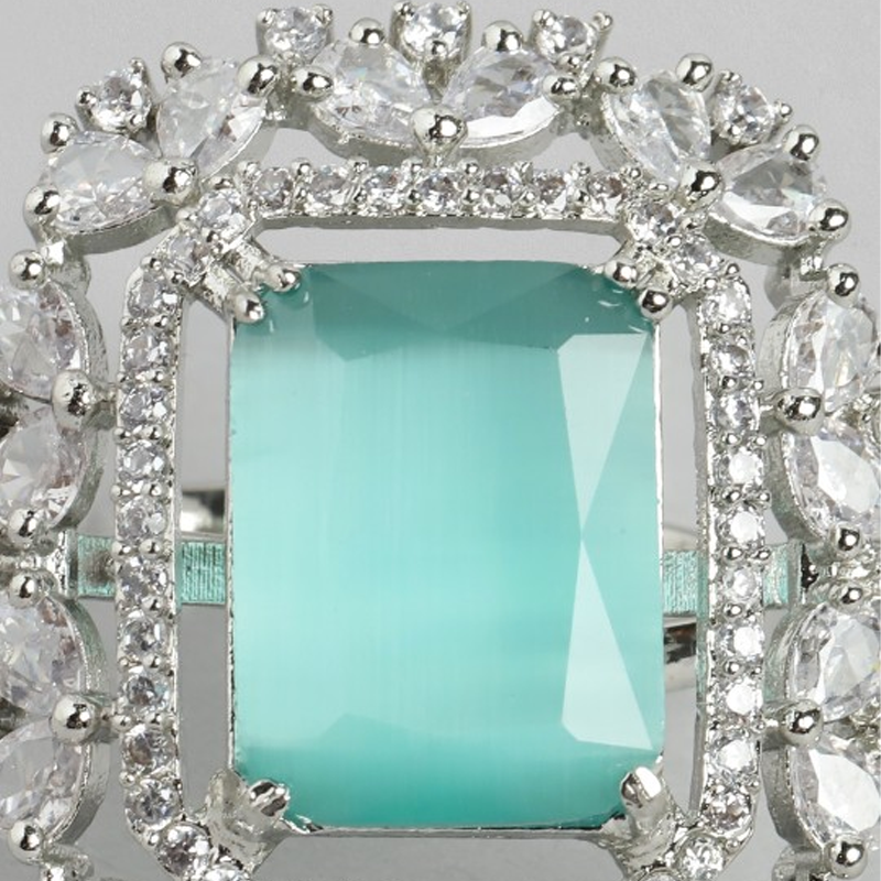 Silver-Plated AD-Studded Adjustable Finger Ring