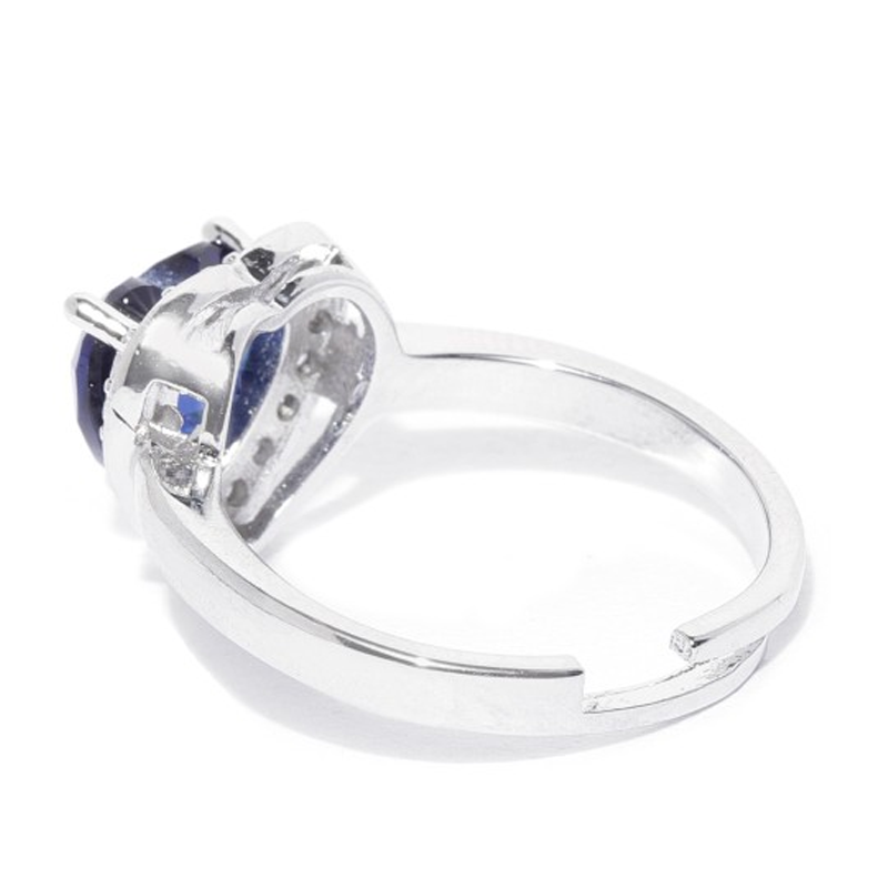 Navy Blue Silver-Plated Stone-Studded Handcrafted Adjustable Finger Ring