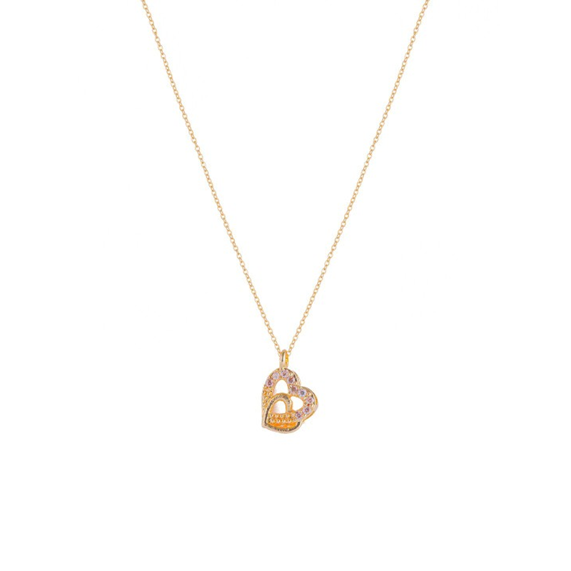 Gold Plated Stones Studded Heart Shape Pendant & Chain