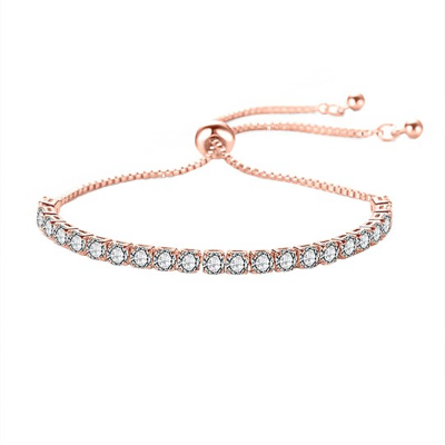 Women Rose Gold & White Brass Crystals Handcrafted Rose Gold-Plated Link Bracelet