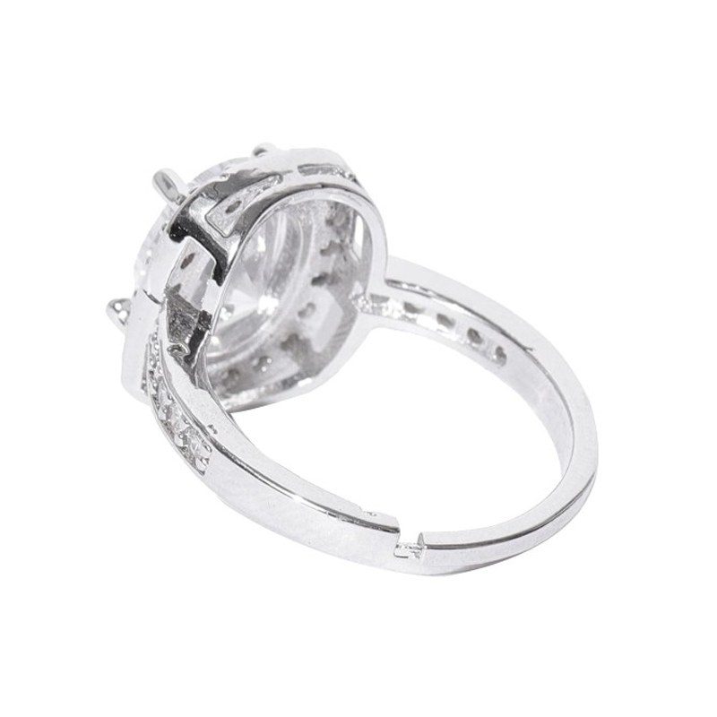 Silver-Plated Stone-Studded Adjustable Finger Ring